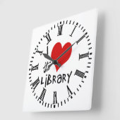 Liebe der Bibliothek Quadratische Wanduhr (Winkel)