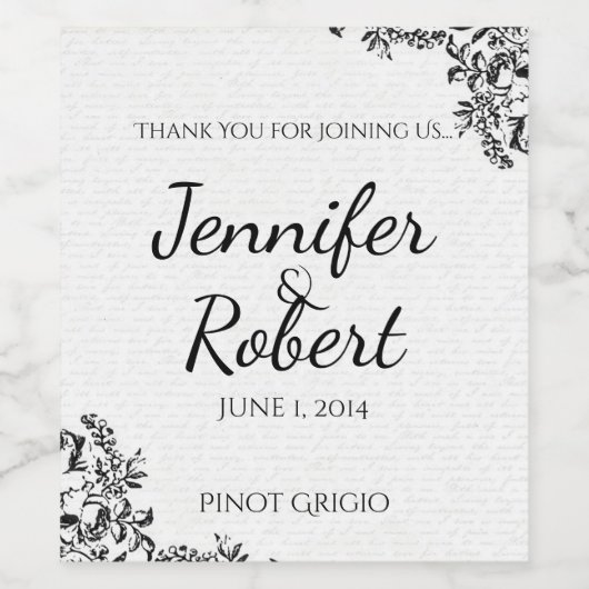 Liebe der Black Rose Letter Wedding Wine Label Weinetikett (Einzelnes Label)