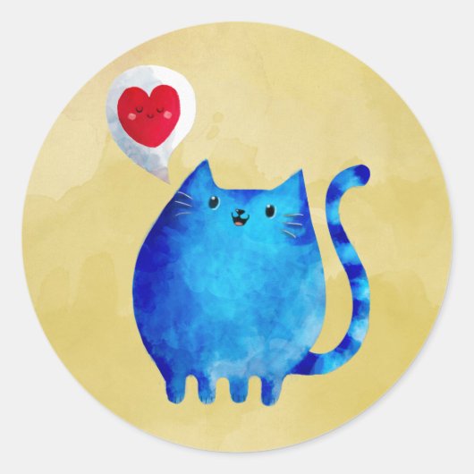 Liebe der Blue Kitty Cat Runder Aufkleber (Vorderseite)