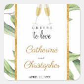 Liebe der Champagne Greenery Engagement Party Quadratischer Aufkleber (Vorderseite)