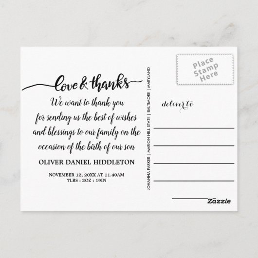 Liebe der Geburtserklärung und Dank an drei Fotos Postkarte (Rückseite)