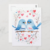 Liebe der Lovebirds: Personalisierte Valentintagsk Postkarte (Vorne/Hinten)