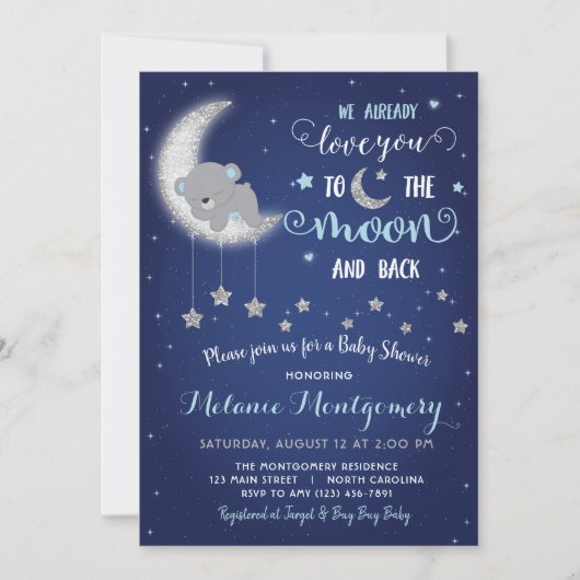 Liebe der Mond- und Rückendusche Einladung (Vorderseite)