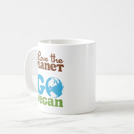 Liebe der Planet gehen vegan Kaffeetasse (Vorderseite Links)