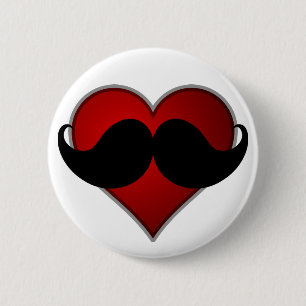 LIEBE DER Schnurrbart STACHE Herz-w/Mustache Button