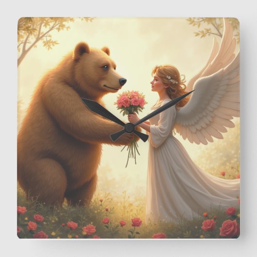 Liebe des Bären Quadratische Wanduhr (Vorderseite)