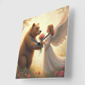 Liebe des Bären Quadratische Wanduhr (Winkel)