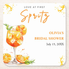 Liebe des ersten Spritz Cocktail Orange Brautparty Rechteckiger Pappuntersetzer