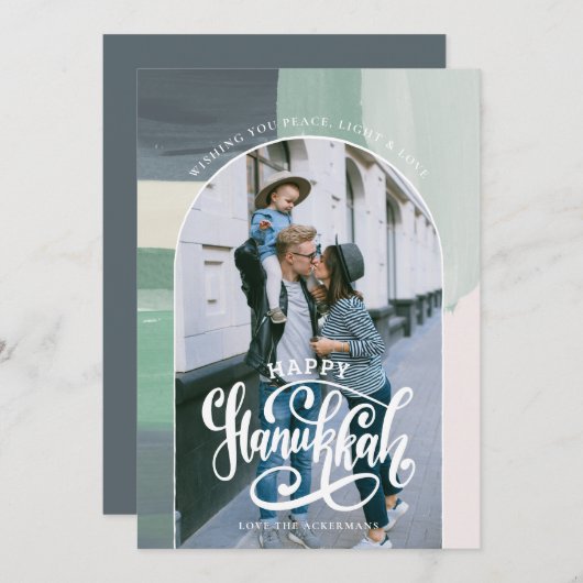 Liebe des Friedens | Happy Hanukkah Foto Dankeskarte (Vorne/Hinten)