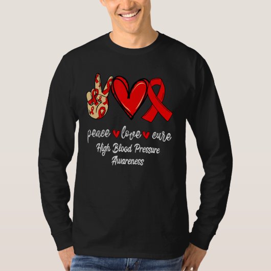 Liebe des Friedens heilt Bluthochdruck Red Ribbon T-Shirt (Vorderseite)