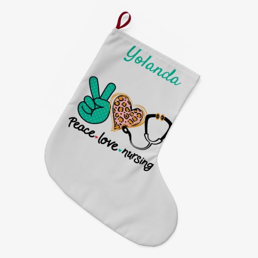 Liebe des Friedens Personalisiert nähren Großer Weihnachtsstrumpf (Vorderansicht (hängend))