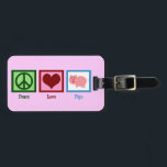Liebe des Friedens Schweine Gepäckanhänger<br><div class="desc">Dieses hübsche Geschenk für Schweine mit einem niedlichen Friedenszeichen,  Herz und einem zauberhaften rosa Schwein mit einem lockigen Schwanz. Ok! Liebe Schwein,  ein lustiges Tiergeschenk für Bauernhöfe.</div>