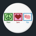 Liebe des Friedens Schweine Magnet<br><div class="desc">Friedenszeichen,  Herz und ein hübsches Schwein mit einem lockigen Schwanz. Ok!</div>