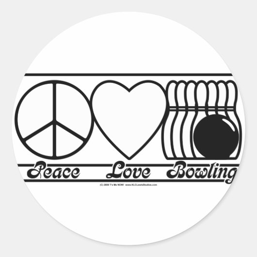 Liebe des Friedens und Bowling Runder Aufkleber (Vorderseite)