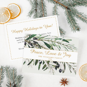 Liebe des Friedens und der Freude am Vintagen Oliv Feiertagskarte