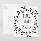 Liebe des Friedens und Insulin Postkarte (Vorne/Hinten)