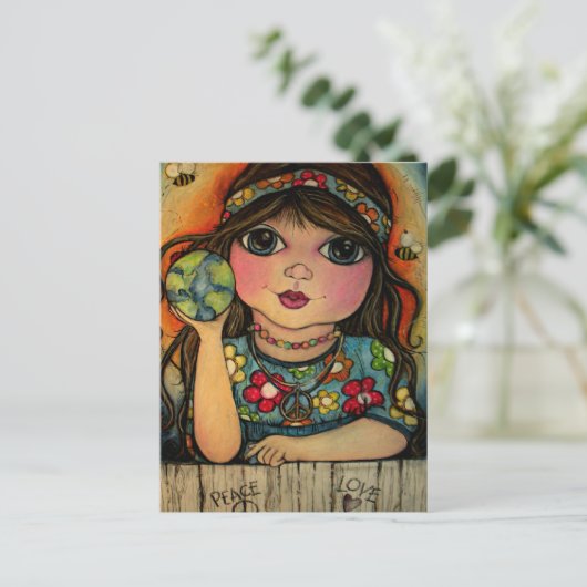 Liebe des Friedens und Power der Blume Postkarte (Stehend Vorderseite)