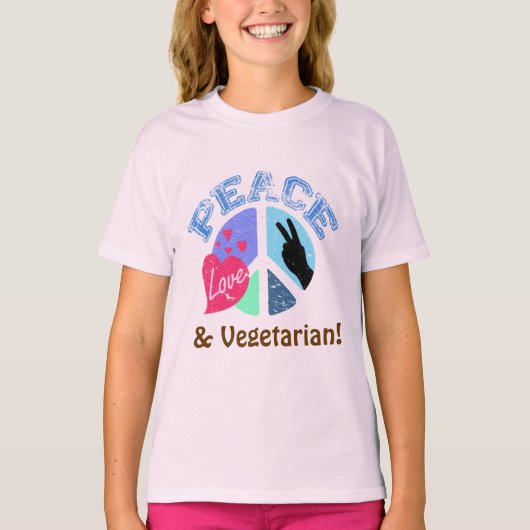 Liebe des Friedens und Vegetarier T-Shirt (Vorderseite)