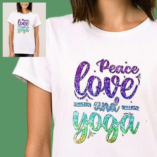 Liebe des Friedens und Yoga Pastel Rainbow auf Whi T-Shirt