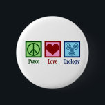 Liebe des Friedens Urologie Button<br><div class="desc">Frieden Liebe Urologie. Ein cooles urologisches Geschenk für einen Urologen-Arzt oder eine Krankenschwester mit einem Friedenszeichen,  Herz und Bild einer Blase. Eine große Abteilung für Urologie präsentiert sich.</div>