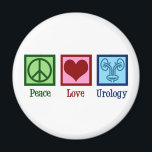Liebe des Friedens Urologie Magnet<br><div class="desc">Frieden Liebe Urologie. Ein cooles urologisches Geschenk für einen Urologen-Arzt oder eine Krankenschwester mit einem Friedenszeichen,  Herz und Bild einer Blase. Eine große Abteilung für Urologie präsentiert sich.</div>