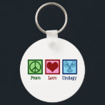 Liebe des Friedens Urologie Schlüsselanhänger<br><div class="desc">Frieden Liebe Urologie. Ein cooles urologisches Geschenk für einen Urologen-Arzt oder eine Krankenschwester mit einem Friedenszeichen,  Herz und Bild einer Blase. Eine große Abteilung für Urologie präsentiert sich.</div>