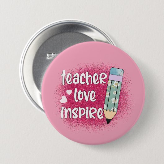 Liebe des Lehrers Inspiriert - Rosa Glitzer und Bl Button (Vorne & Hinten)