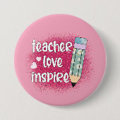Liebe des Lehrers Inspiriert - Rosa Glitzer und Bl Button (Vorderseite)