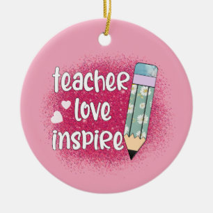 Liebe des Lehrers Inspiriert - Rosa Glitzer und Bl Keramik Ornament