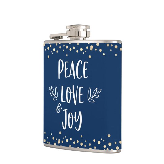 Liebe des Navy Peace Joy Modern Typografy Gold Dot Flachmann (Links)