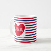 Liebe des Patriotic Red White Blue Fun Herzens der Kaffeetasse (Vorderseite Links)