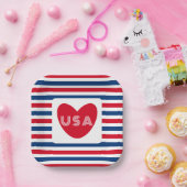Liebe des Patriotic Red White Blue Fun Herzens der Pappteller (Party)