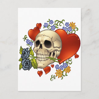 Liebe des Schädels - Möwen, Rose und Herzen von Al Postkarte