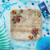 Liebe des Vintagen Dokuments mit Blume (8) Pappteller (Party)