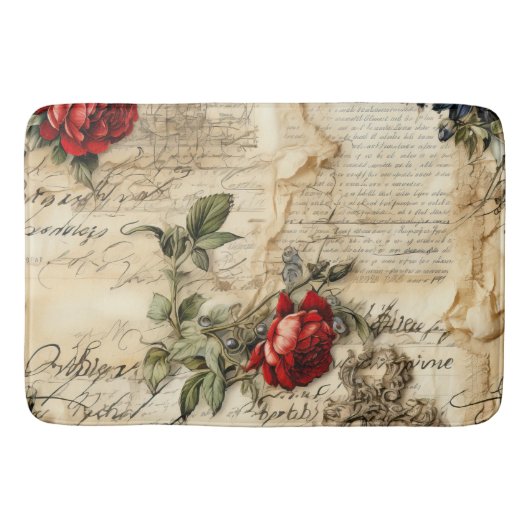Liebe des Vintagen Dokuments mit Blume (9) Badematte (Vorderseite)