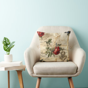 Liebe des Vintagen Dokuments mit Blume (9) Kissen