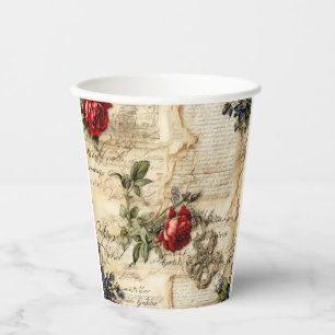 Liebe des Vintagen Dokuments mit Blume (9) Pappbecher