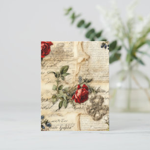 Liebe des Vintagen Dokuments mit Blume (9) Postkarte