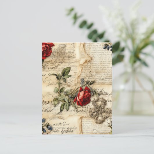 Liebe des Vintagen Dokuments mit Blume (9) Postkarte (Stehend Vorderseite)