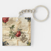 Liebe des Vintagen Dokuments mit Blume (9) Schlüsselanhänger (Rückseite)
