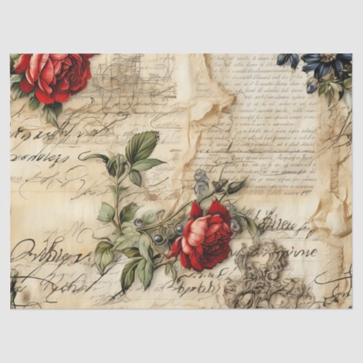 Liebe des Vintagen Dokuments mit Blume (9) Seidenpapier (Vorderseite)