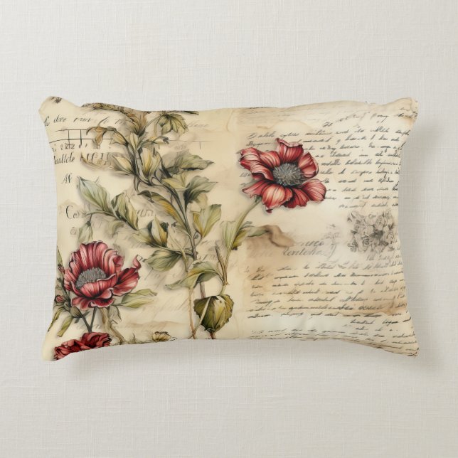 Liebe des Vintagen Pergaments mit Blume (1) Dekokissen (Vorderseite)
