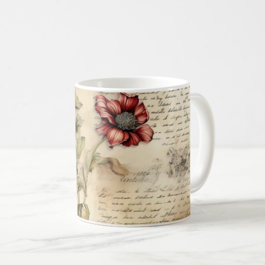 Liebe des Vintagen Pergaments mit Blume (1) Kaffeetasse (VorderseiteRechts)