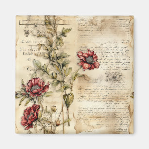 Liebe des Vintagen Pergaments mit Blume (1) Magnet