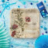 Liebe des Vintagen Pergaments mit Blume (1) Pappteller (Party)