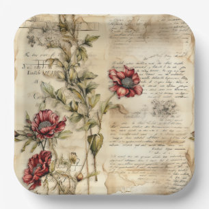 Liebe des Vintagen Pergaments mit Blume (1) Pappteller