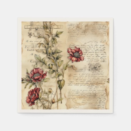 Liebe des Vintagen Pergaments mit Blume (1) Serviette (Vorderseite)