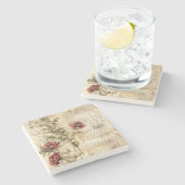 Liebe des Vintagen Pergaments mit Blume (1) Steinuntersetzer (Seitenansicht)