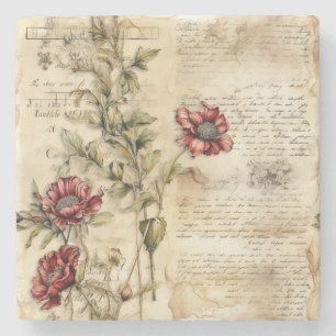 Liebe des Vintagen Pergaments mit Blume (1) Steinuntersetzer