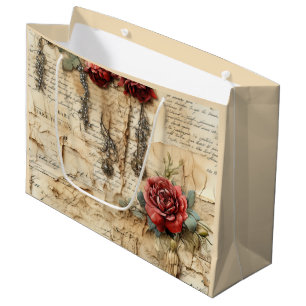 Liebe des Vintagen Pergaments mit Blume (4) Große Geschenktüte